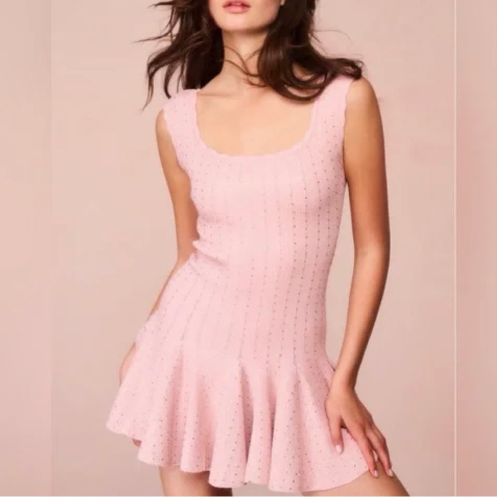 LoveShackFancy Maryanne Crystal Knit Mini Dress In PINK CHAMPAGNE, brand new. - Picture 6 of 7